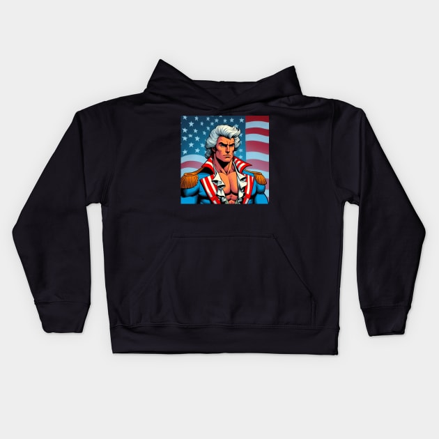 Founding Bro: George Washington with American Flag Kids Hoodie by Woodpile